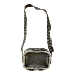 Gray Crossbody Bag with Studded Strap